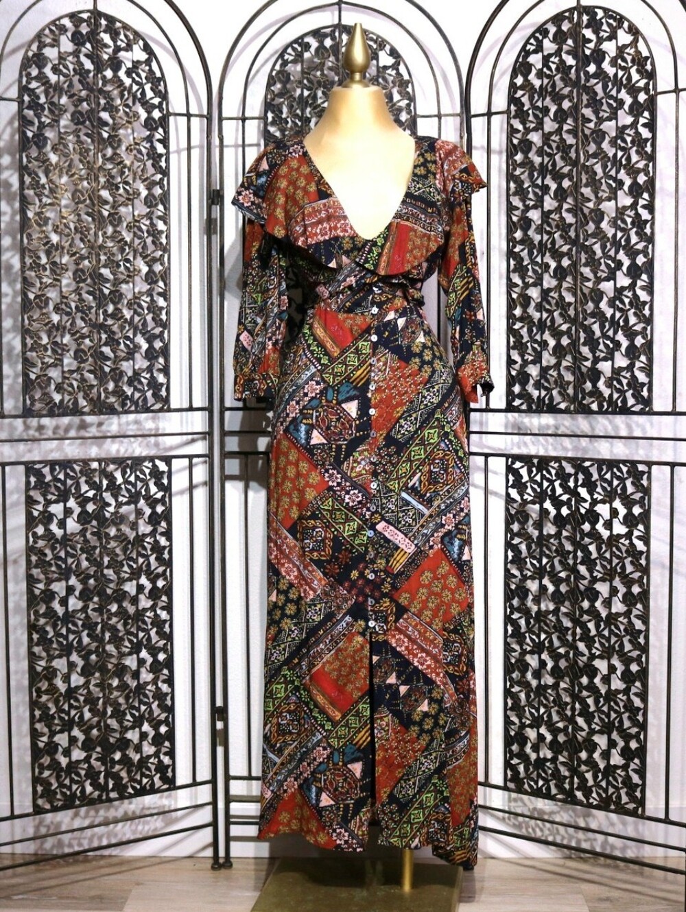 Free People Lennon Maxi Dress XS Boho Ruffle Button Front